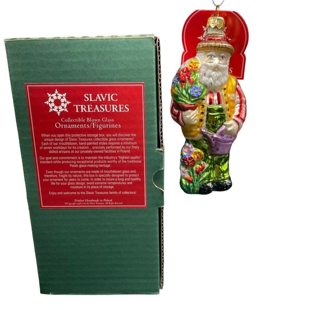 Slavic Treasures Glass Ornament SPRINGTIME BLOOMERS Santa Signed Dated Poland